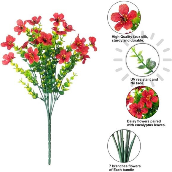 Artificial Faux Red Plants Flowers Outdoor Outside Fall Winter Christmas Decor - Picture 5 of 7